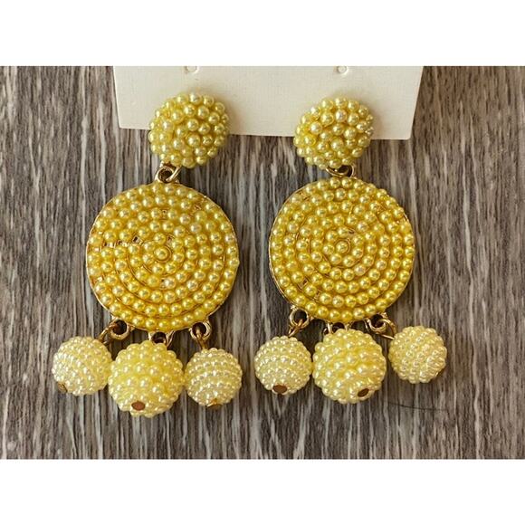 Yellow Seed Bead Beaded Statement Earrings - Picture 1 of 1